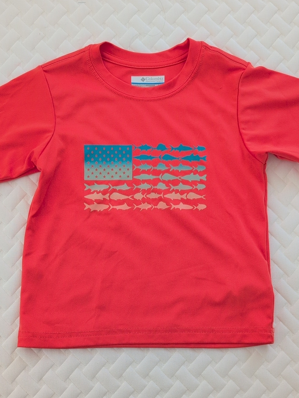 COLUMBIA PFG Orange Short Sleeve Tee with Fish Flag Graphic Size 4-5